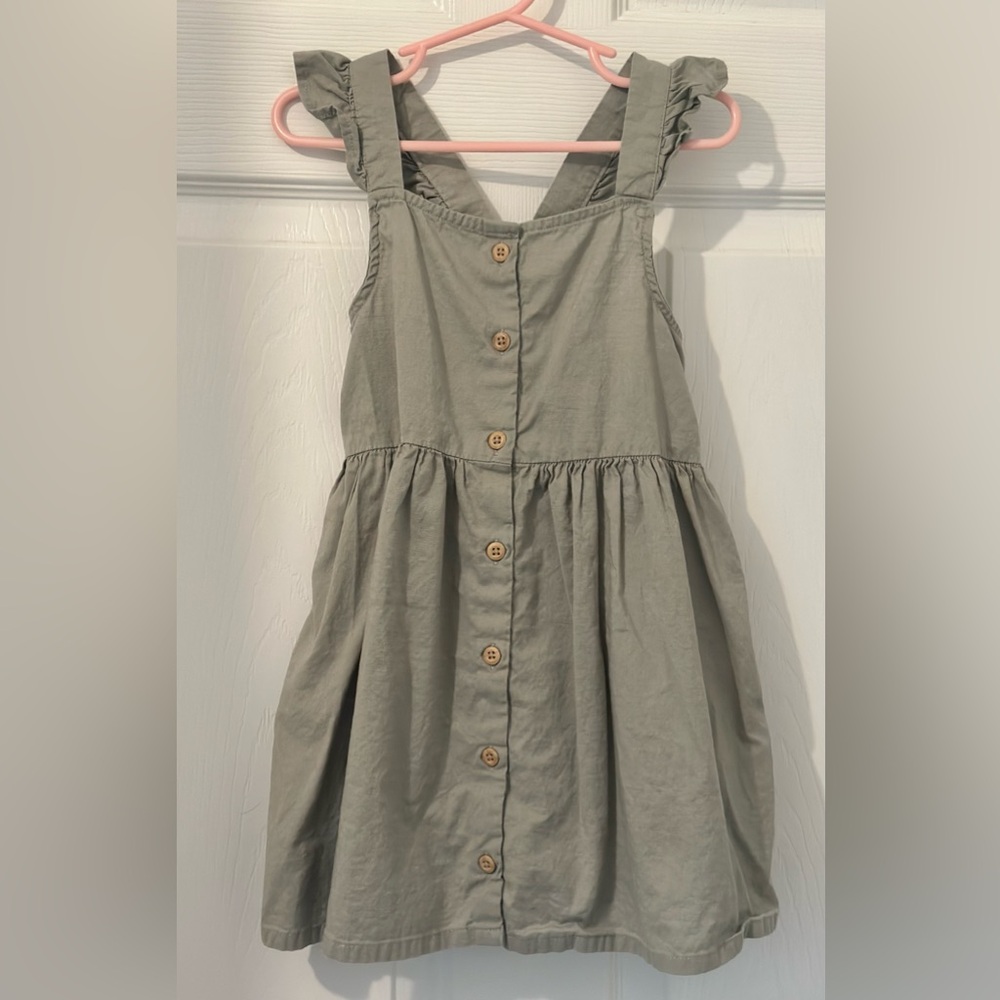 Girls H&M Green Linen Dress with Ruffles